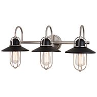 Galena 3-Light Bathroom Vanity Light in Matte Black and Satin Nickel