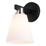 Vermont 1-Light Bathroom Vanity Light in Matte Black and Satin Nickel