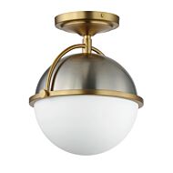 Duke 1-Light Semi-Flush Mount in Satin Nickel with Satin Brass