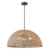 DVI Lac Du Bonnet 3-Light Pendant in Black with Tan Yarn Shade