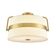 DVI Bon Echo 3-Light Semi-Flush Mount in Brass with Satin White Shade