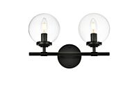 Ingrid 2-Light Bathroom Vanity Light Sconce in Black and Clear