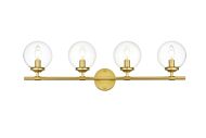 Ingrid 4-Light Bathroom Vanity Light Sconce in Brass and Clear