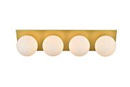 Jillian 4-Light Bathroom Vanity Light Sconce in Brass and frosted white