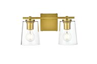 Kacey 2-Light Bathroom Vanity Light Sconce in Brass and Clear