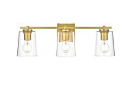 Kacey 3-Light Bathroom Vanity Light Sconce in Brass and Clear