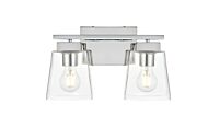 Merrick 2-Light Bathroom Vanity Light Sconce in Chrome and Clear