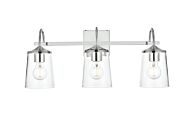 Avani 3-Light Bathroom Vanity Light Sconce in Chrome and Clear