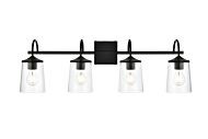 Avani 4-Light Bathroom Vanity Light Sconce in Black and Clear