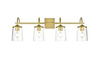 Avani 4-Light Bathroom Vanity Light Sconce in Brass and Clear