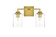 Ronnie 2-Light Bathroom Vanity Light Sconce in Brass and Clear