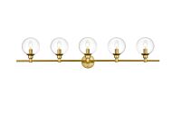 Jaelynn 5-Light Bathroom Vanity Light Sconce in Brass and Clear