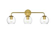 Genesis 3-Light Bathroom Vanity Light Sconce in Brass and Clear