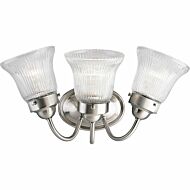 Fluted Glass-Clear 3-Light Bathroom Vanity Light Bracket in Brushed Nickel