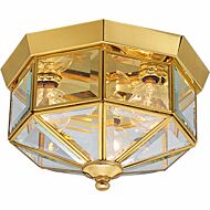 Beveled Glass 3-Light Flush Mount in Polished Brass