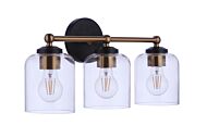 Coppa 3-Light Bathroom Vanity Light in Flat Black with Satin Brass