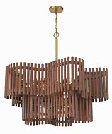 Freeform 10-Light Chandelier in Satin Brass with Walnut