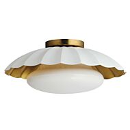 Primrose 1-Light Flush Mount in Matte White with Gold Leaf