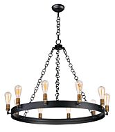 Noble 10-Light LED Chandelier in Black with Natural Aged Brass