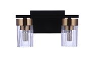 Bond Street 2-Light Bathroom Vanity Light in Flat Black with Satin Brass