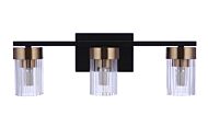 Bond Street 3-Light Bathroom Vanity Light in Flat Black with Satin Brass