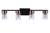 Bond Street 4-Light Bathroom Vanity Light in Flat Black with Satin Brass