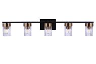 Bond Street 5-Light Bathroom Vanity Light in Flat Black with Satin Brass