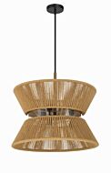 Serena 6-Light Pendant in Flat Black with Walnut