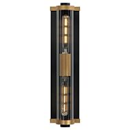 Opulent 2-Light Outdoor Wall Sconce in Black with Antique Brass