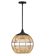 Maddox 1-Light Medium Orb Pendant in Black with Light Natural Nylon Shade