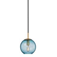 Hudson Valley Rousseau Blue Glass Pendant Light in Aged Brass