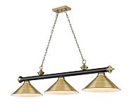 Z-Lite Cordon 3-Light Linear Pendant Light In Matte Black With Rubbed Brass