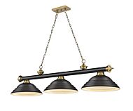 Z-Lite Cordon 3-Light Linear Pendant Light In Matte Black With Rubbed Brass