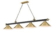 Z-Lite Cordon 4-Light Linear Pendant Light In Matte Black With Rubbed Brass