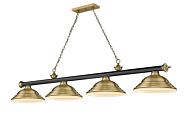 Z-Lite Cordon 4-Light Linear Pendant Light In Matte Black With Rubbed Brass