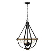 Ellijay 4-Light Pendant in Matte Black with Wood Tone