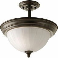 Melon Glass 2-Light Semi-Flush Mount in Antique Bronze