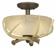 Lodge 2-Light LED Fan Light Kit or Semi-Flush Ceiling Light in Weathered Patina