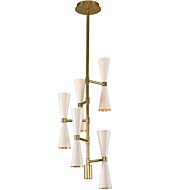 Kalco Milo 10 Light Mid Century Modern Chandelier in White and Vintage Brass