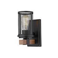 Mesa One Light Wall Sconce in Matte Black Wood Grain by Millennium