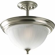 Melon Glass 2-Light Semi-Flush Mount in Brushed Nickel