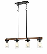 Millennium 4 Light Island Light in Matte Black and Wood Grain