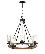 Millennium 5 Light Transitional Chandelier in Matte Black and Wood Grain