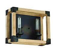 Craftmade Cubic 2 Light 14 Inch Bathroom Vanity Light in Fired Steel with Natural Wood