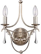 Crystorama Metro 2 Light 15 Inch Wall Sconce in Antique Silver with Clear Glass Beads Crystals