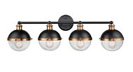 Ellmira 4-Light Vanity in Matte Black with Aged Brass