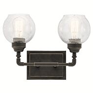 Kichler Niles 2 Light Clear Seeded Bathroom Vanity Light in Olde Bronze