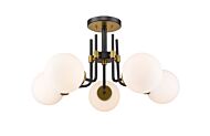 Z-Lite Parsons 5-Light Semi Flush Mount Ceiling Light In Matte Black With Olde Brass