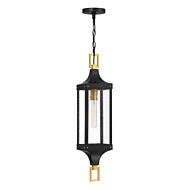 Glendale One Light Outdoor Hanging Lantern in Matte Black and Weathered Brushed Brass by Savoy House