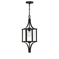 Raeburn One Light Outdoor Hanging Lantern in Matte Black and Weathered Brushed Brass by Savoy House